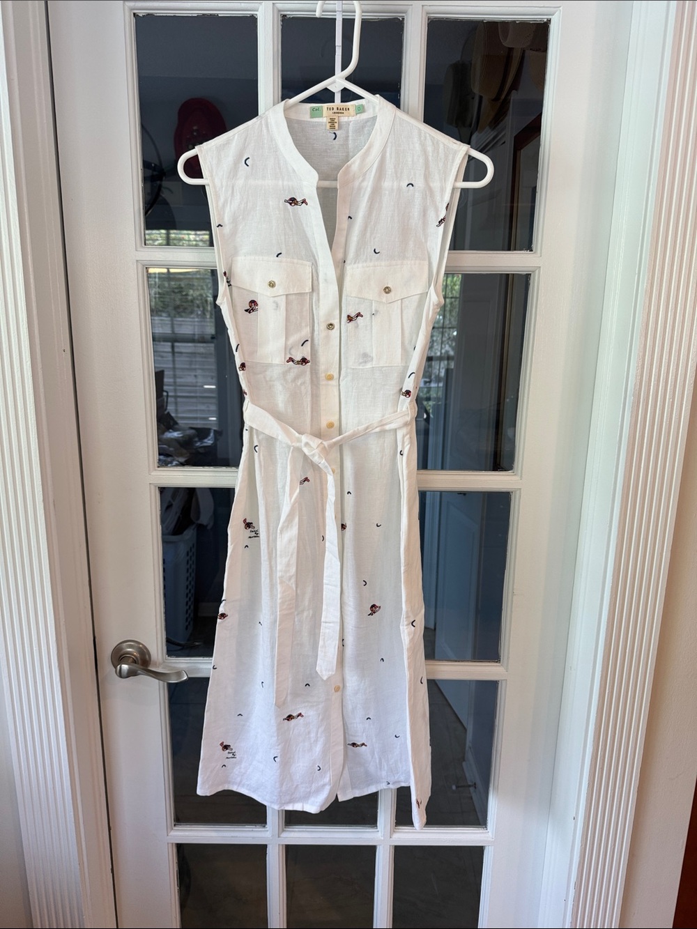 Ted Baker White Linen Dress with Multicolor Embroidery size 0